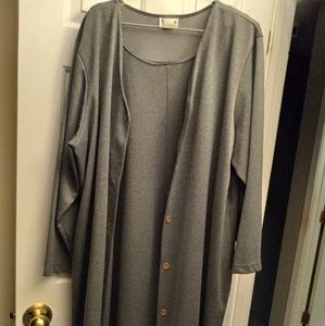 Grey, long-sleeved, 2-pc jacket set.